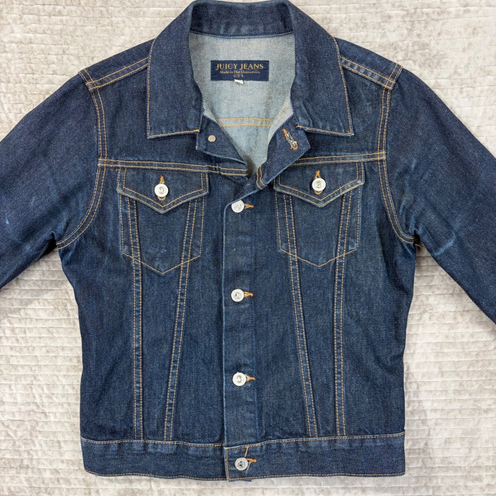 Juicy Jeans Denim Trucker Jacket Dark Wash Indigo Made in USA Style 1382 Mens L‎
